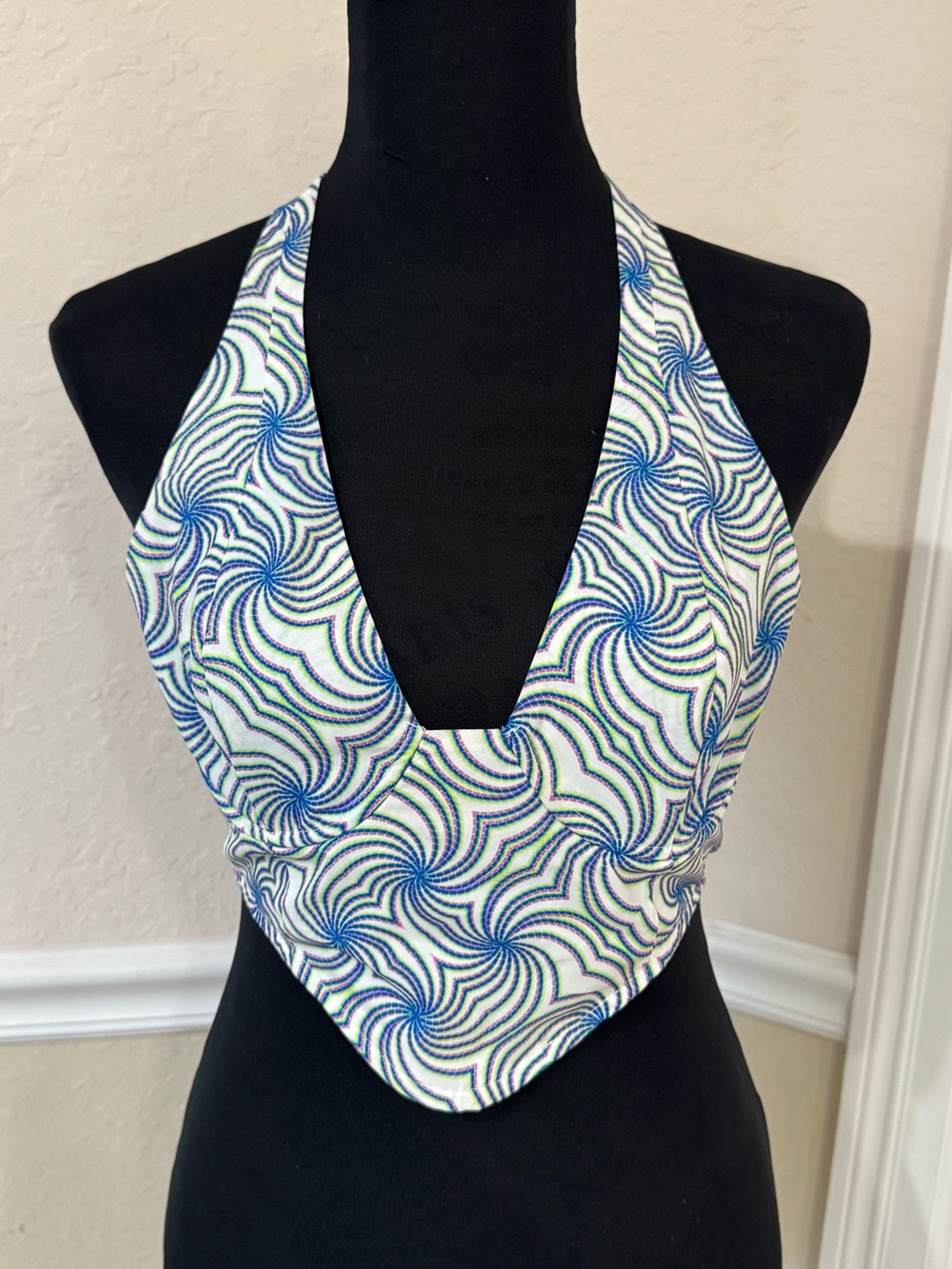 Beginning Boutique Elodie Blue Print Halter Crop Top